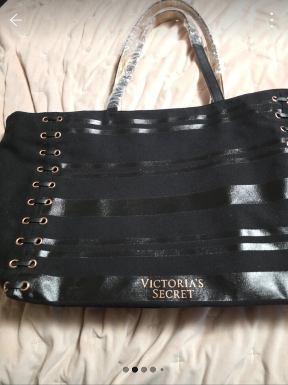 Black Striped Tote Bag - Women's Shoulder Bag